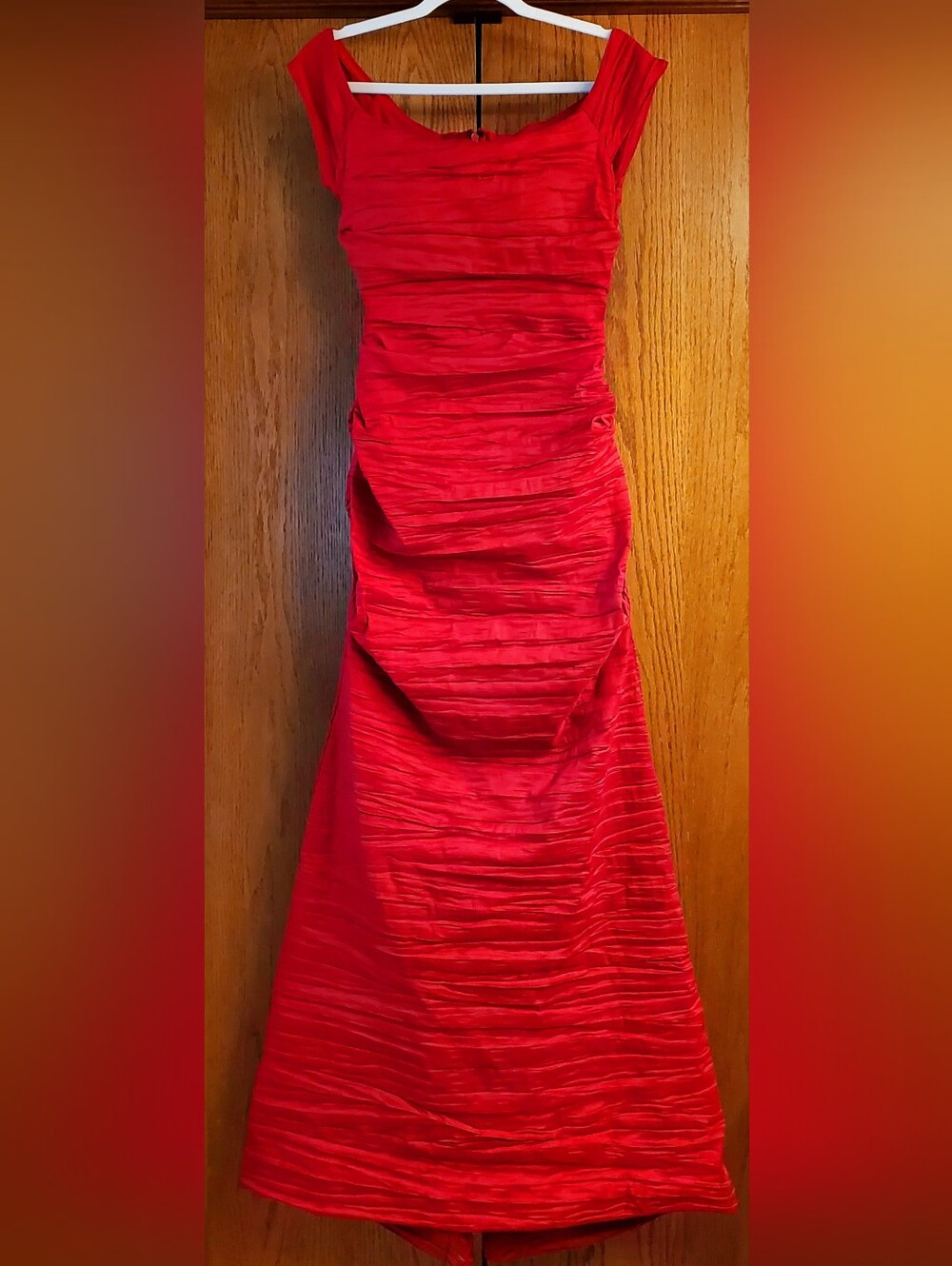 Alex Evening Womens Red Ruched Fishtail Taffeta Gown 12 Formal Wedding Holidays - Picture 13 of 13